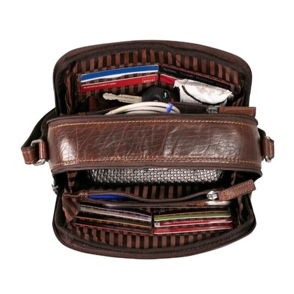 Jack Georges Leather Double Zippered Crossbody Bag Voyager #7195 NWOT - Picture 5 of 13